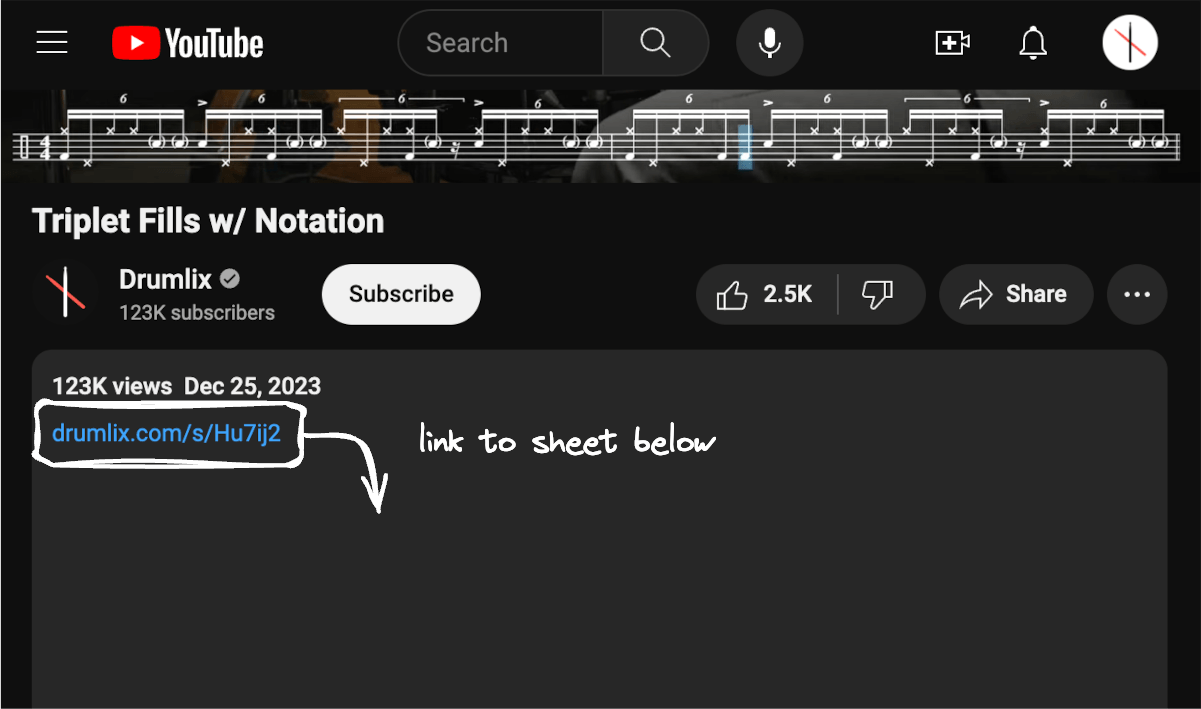 Drumlix link embed on YouTube